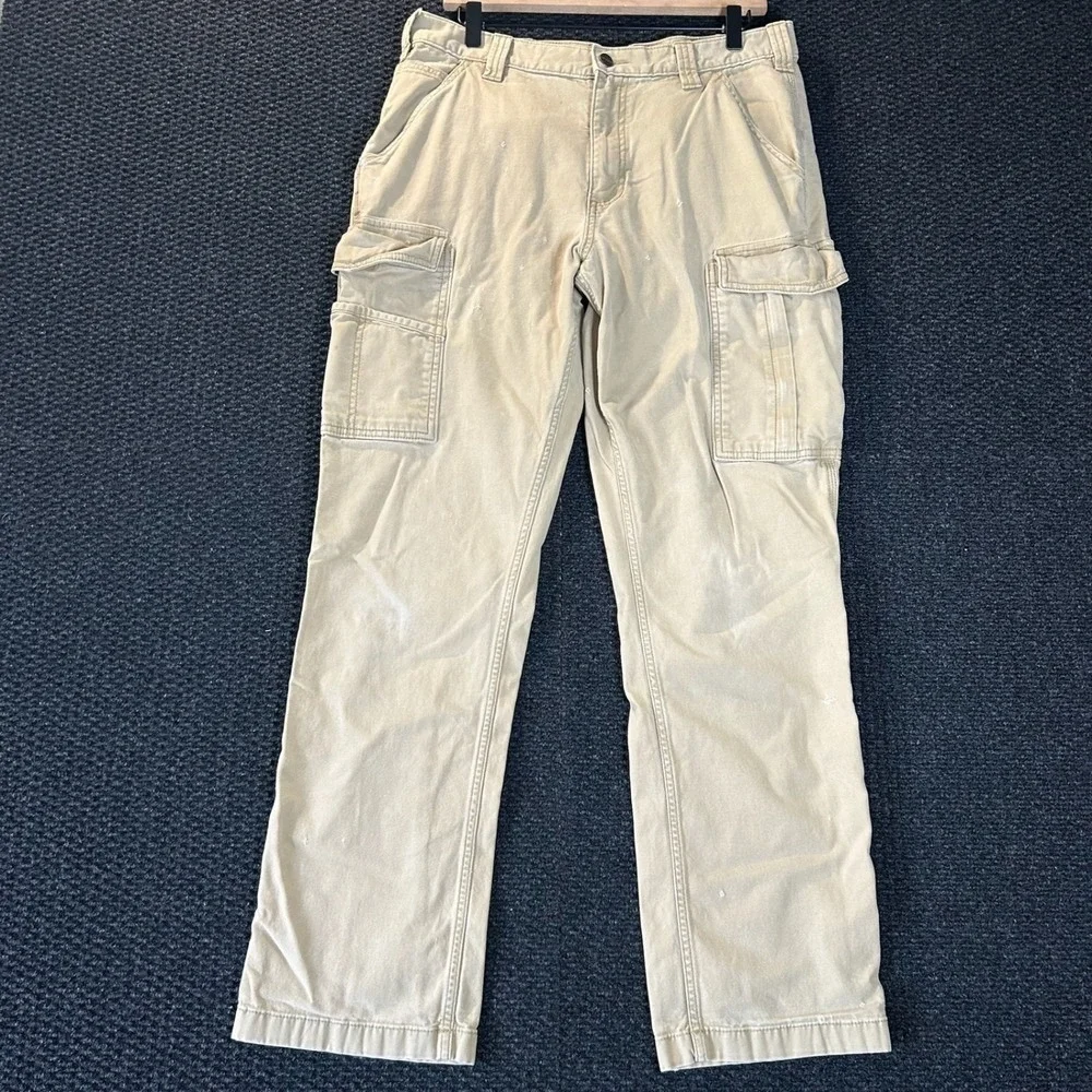 Carhartt Men Relaxed Fit Cargo Work Pants Khaki Tan‎ 34x32 Rugged Flex